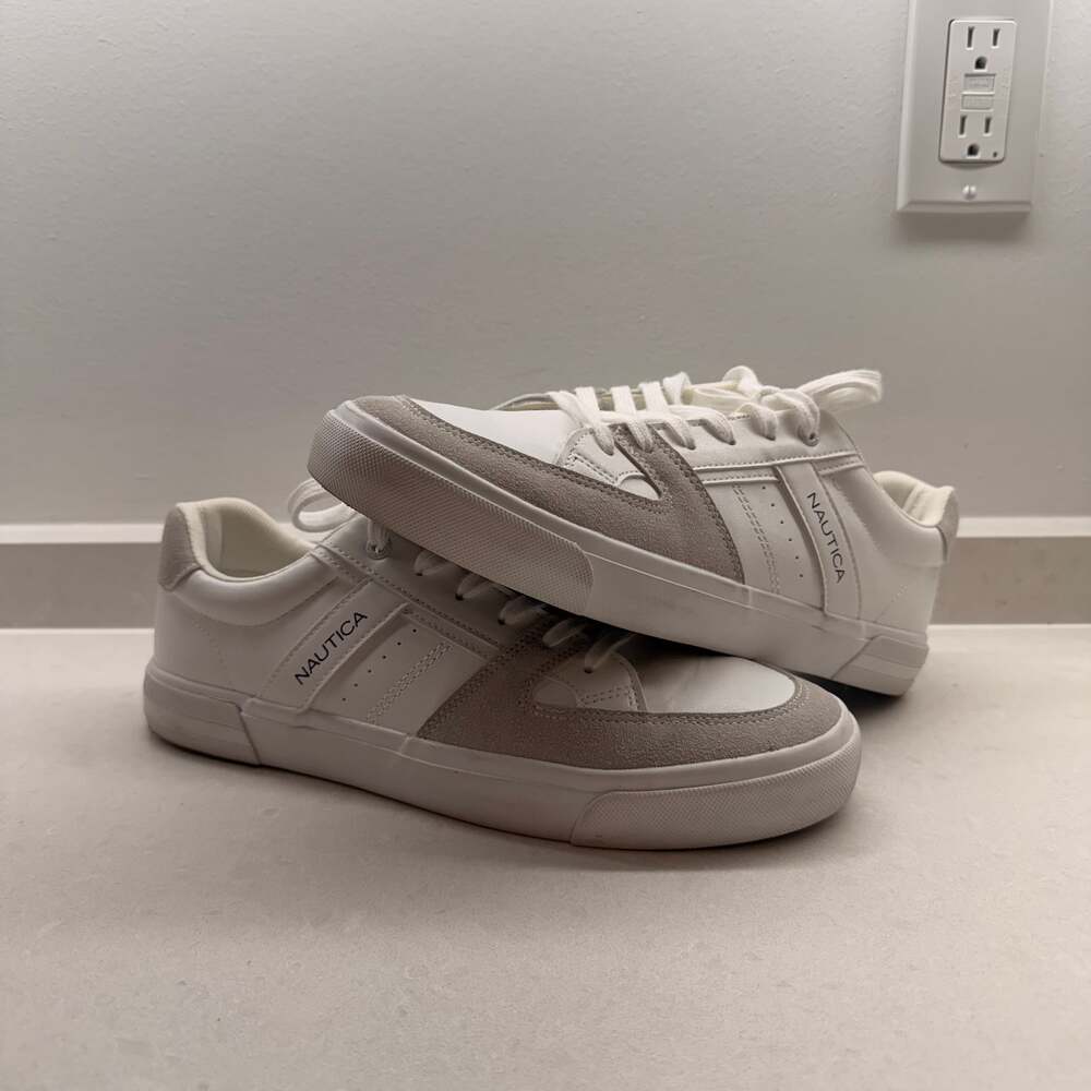 Nautica Men's Ryerson Low Top Oxford Sneaker in White, Navy, and Red